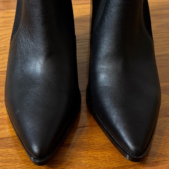 Steve Madden Tackle Black Leather Pointed-Toe Sock Boots - Picture 4 of 10